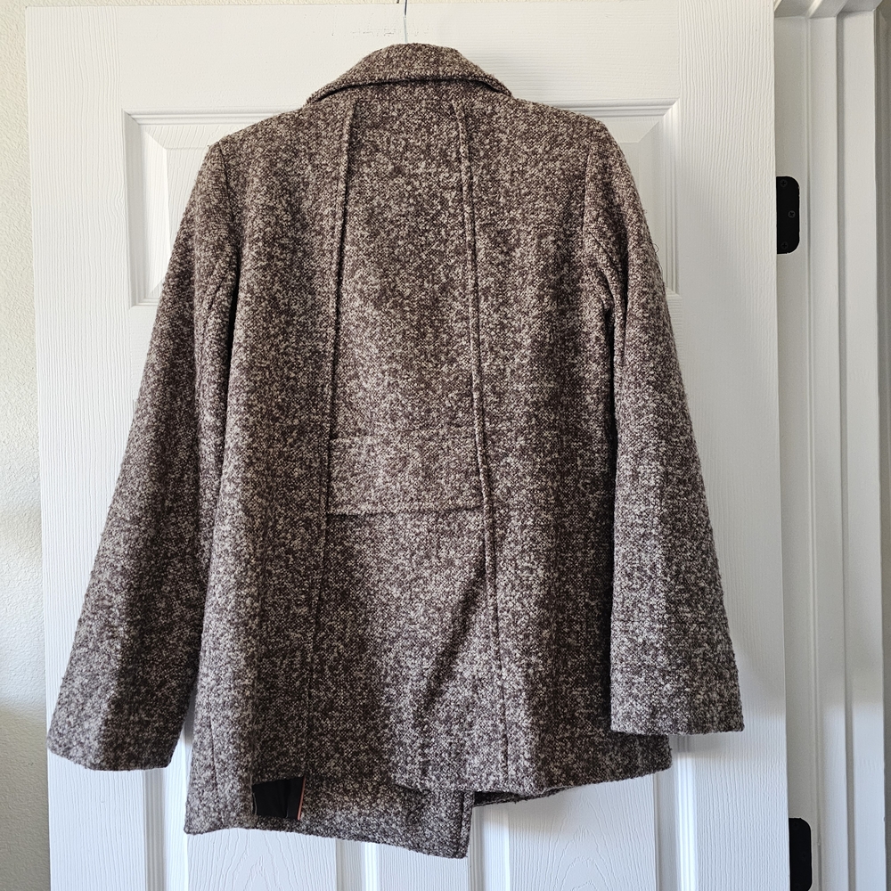 Calvin Klein Sz 2 Women's Brown Speckled Wool Weave Peacoat #97 - Picture 3 of 9